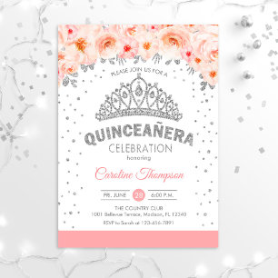 Invitation Quinceanera 15e fête d'anniversaire - Silver Pink