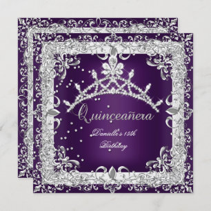 Invitation Quinceanera 15e fête d'anniversaire Silver Purple