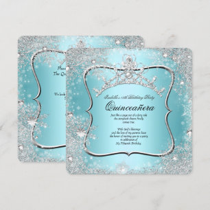 Invitation Quinceanera 15e Hiver Merveilleux Argent Bleu