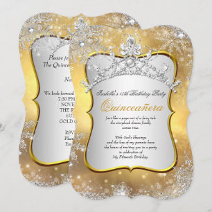 Invitation Quinceanera 15e Hiver Merveilleux Argent Or