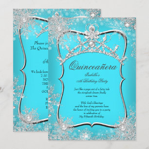 Invitation Quinceanera 15e Hiver Merveilleux Argent Sarcelle