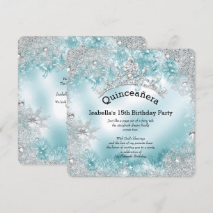 Invitation Quinceanera 15e Hiver Merveilleux Argent Sarcelle 