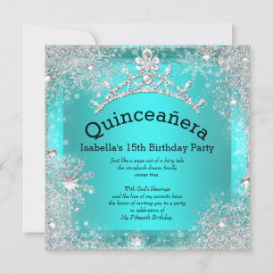 Invitation Quinceanera 15e Hiver Merveilleux Argent Sarcelle 