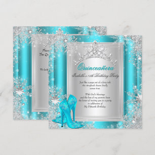 Invitation Quinceanera 15e Hiver Merveilleux Bleu Turquoise