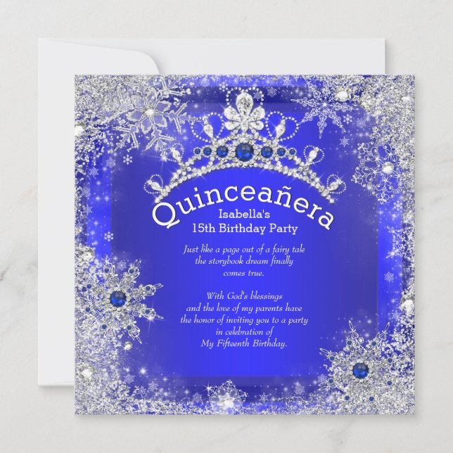 Invitation Quinceanera 15e hiver Wonderland Royal Blue (Devant)