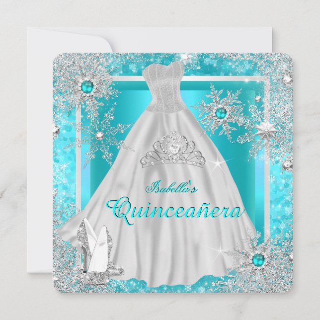 Invitation Quinceanera 15e Jeux d'hiver Turquoises Wonderland (Devant)