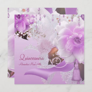 Invitation Quinceanera 15e Lilac rose floral blanc