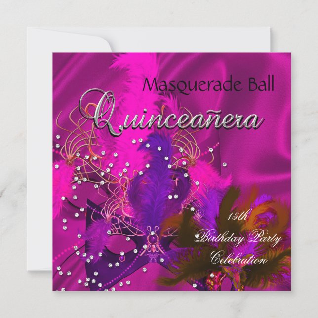 Invitation Quinceanera 15e Mascarade Purple Roses Masques (Devant)