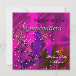 Invitation Quinceanera 15e Mascarade Purple Roses Masques