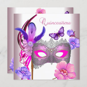 Invitation Quinceanera 15e Masque blanc rose pourpre