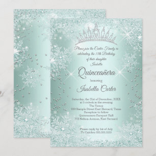 Invitation Quinceanera 15e Menthe flocon de neige Hiver