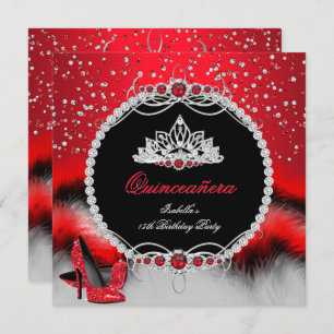 Invitation Quinceanera 15e Pied Rouge Pearl Glamor talons