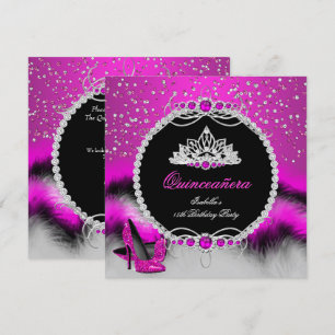 Invitation Quinceanera 15e Plume Rose Chaud Talons Glamour