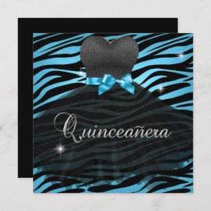 Invitation Quinceanera 15e Robe bleue noire Zèbre