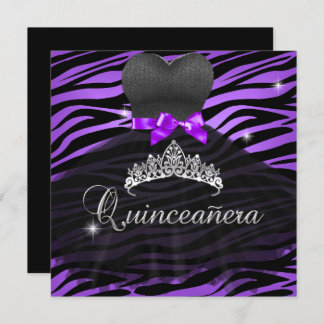 Invitation Quinceanera 15e Robe pourpre Tiara Zebra