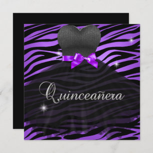Invitation Quinceanera 15e Robe violette noire Zèbre
