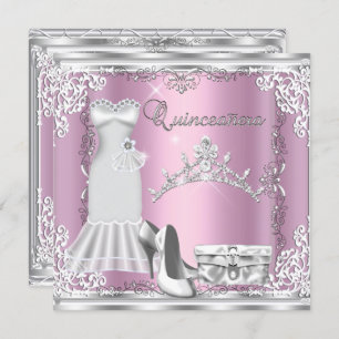 Invitation Quinceanera 15e Rose Silver Diamond Tiara