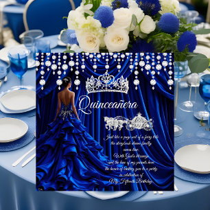 Invitation Quinceanera 15e Royal Blue Carriage Tiara