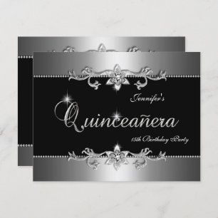 Invitation Quinceanera 15e Soirée de Bijoux en argent noir él