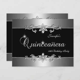 Invitation Quinceanera 15e Soirée de Bijoux en argent noir él