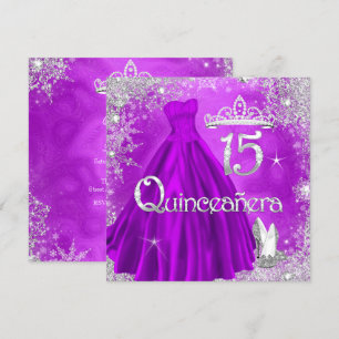 Invitation Quinceanera 15e Soirée Flakes d'argent violet 2