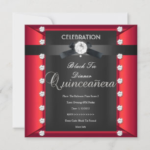 Invitation Quinceanera 15e Tenue de Soirée Noir Blanc Rouge