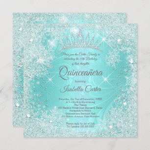 Invitation Quinceanera 15e Turquoise Snowflake Winter Wonderl