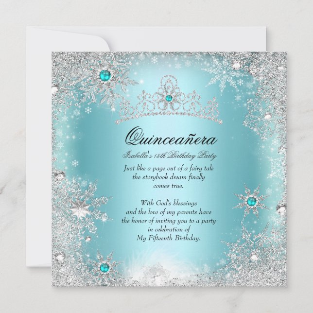 Invitation Quinceanera 15e Winter Wonderland Silver Blue 2 (Devant)