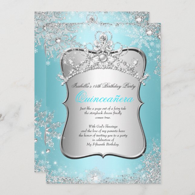 Invitation Quinceanera 15e Winter Wonderland Silver Blue 2 (Devant / Derrière)