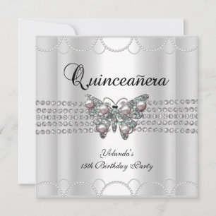Invitation Quinceanera 15ème Blanche Papillon Perle Broderie