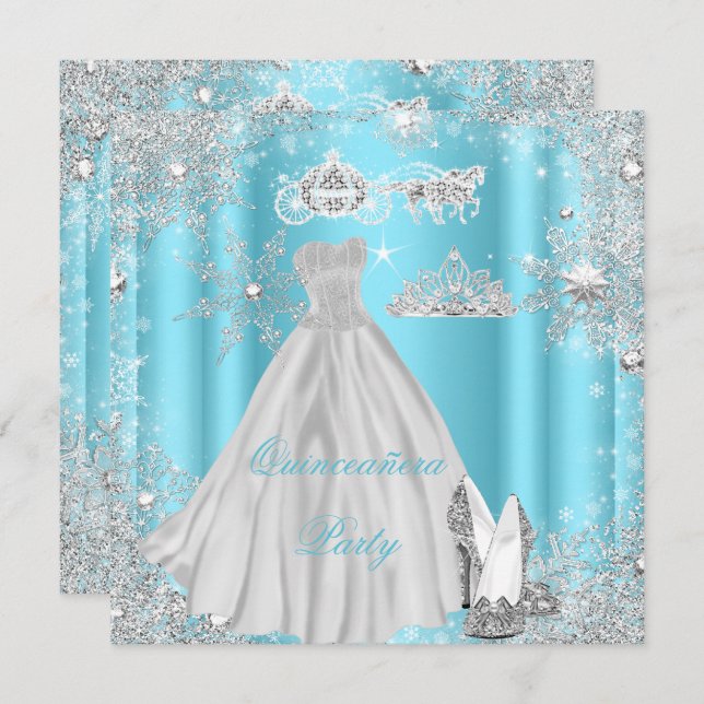 Invitation Quinceanera 15ème Cinderella Blue Anniversaire (Devant / Derrière)