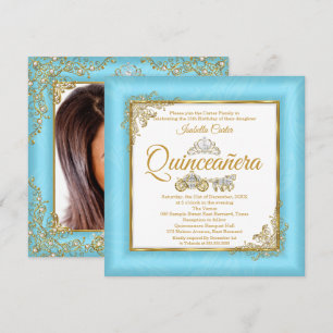 Invitation Quinceanera 15ème Cinderella Couronne de Tiare Ble