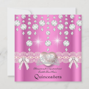Invitation Quinceanera 15ème Cœur Rose Argent Diamants 3