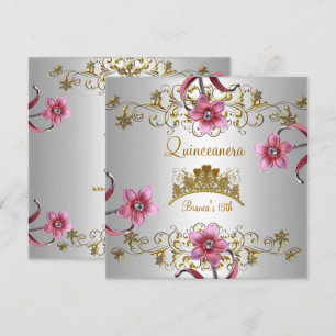 Invitation Quinceanera 15ème Couronne de Fleurs Roses Blanche