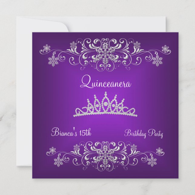 Invitation Quinceanera 15ème Diamant Noir Violet Tiara (Devant)