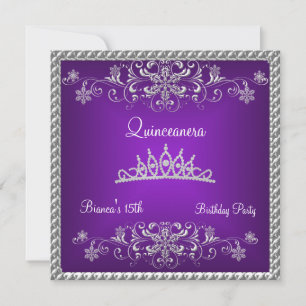 Invitation Quinceanera 15ème Diamant Noir Violet Tiara