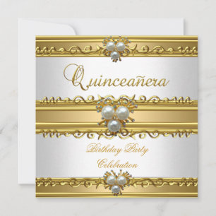 Invitation Quinceanera 15ème élégant bijou de perle d'or blan