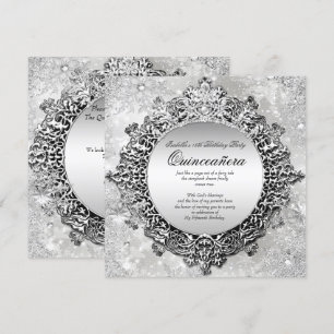 Invitation Quinceanera 15ème Hiver Merveilleux Argent Blanc