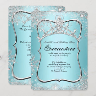 Invitation Quinceanera 15ème Hiver Merveilleux Argent Bleu
