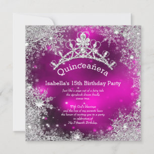 Invitation Quinceanera 15ème Hiver Merveilleux Argent Rose