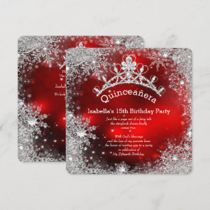 Invitation Quinceanera 15ème Hiver Merveilleux Argent Rouge