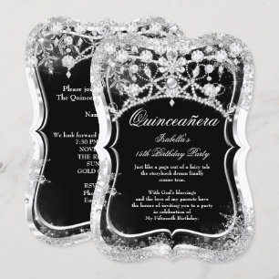 Invitation Quinceanera 15ème Hiver Merveilleux Noir Argenté