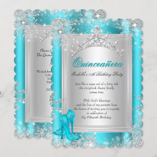 Invitation Quinceanera 15ème Hiver Merveilleux Turquoise Aqua