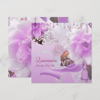 Invitation Quinceanera 15ème Lilas Rose Floral Blanc