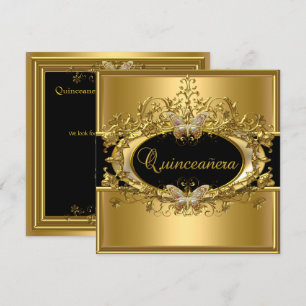 Invitation Quinceanera 15ème Or Noir Filles