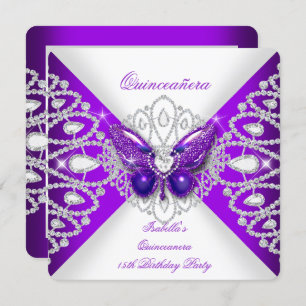 Invitation Quinceanera 15ème papillon pourpre Tiara Party 2