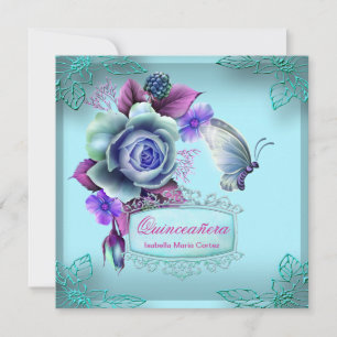 Invitation Quinceañera 15ème Papillon Sarcelle Violette Fête