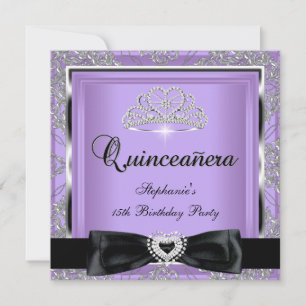 Invitation Quinceanera 15ème Parti Lilac Damask Argent Noir
