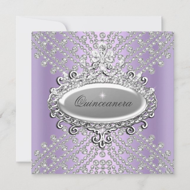 Invitation Quinceanera 15ème Parti Lilac violet blanc diamant (Devant)