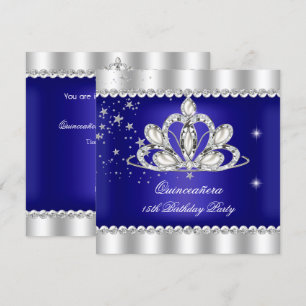 Invitation QUINCEANERA 15ème Parti Royal Blue Tiara Silver